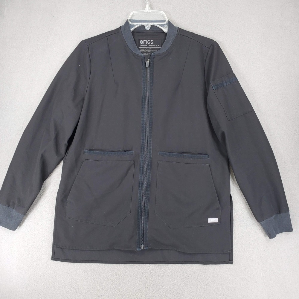 FIGS Technical Jacket Women S Black Full Zip Bomber Style Scrub Jacket Bellery